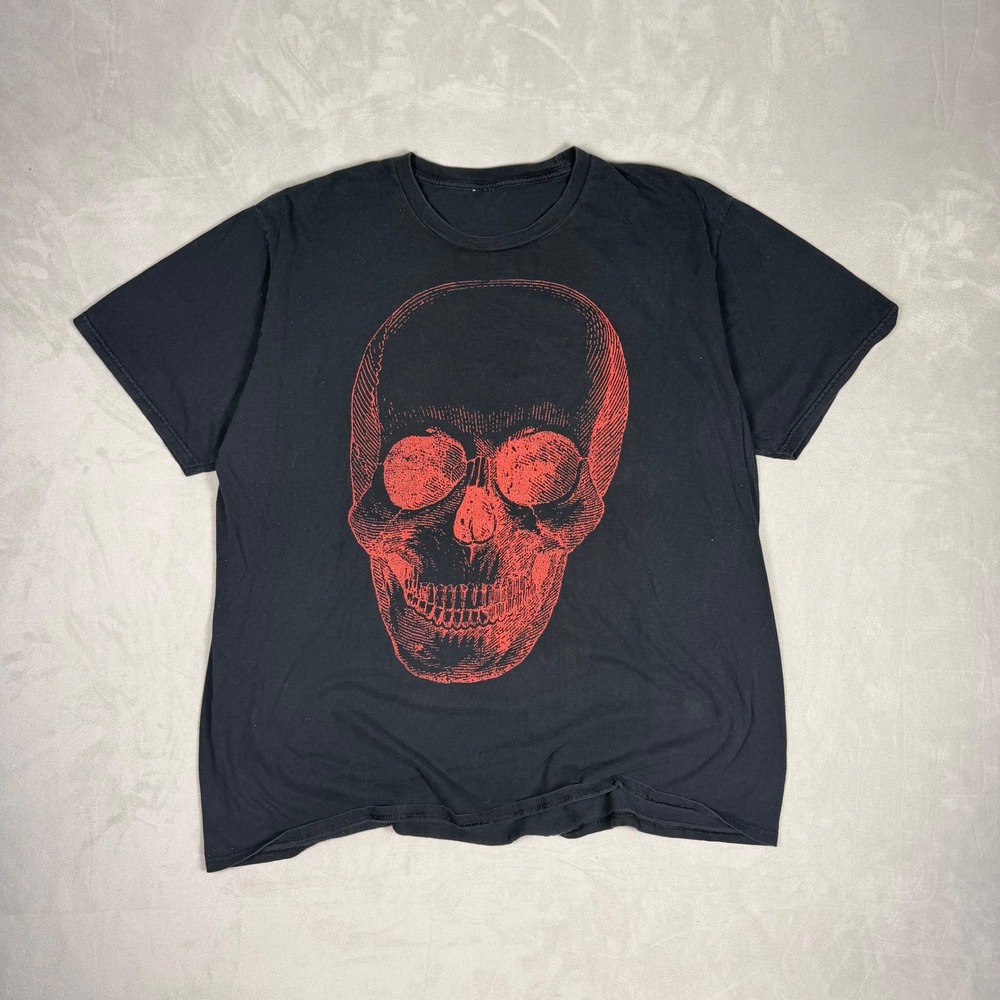 Y2K Mens Unbranded Red Skull Graphic Print Streetwear T-Shirt XL